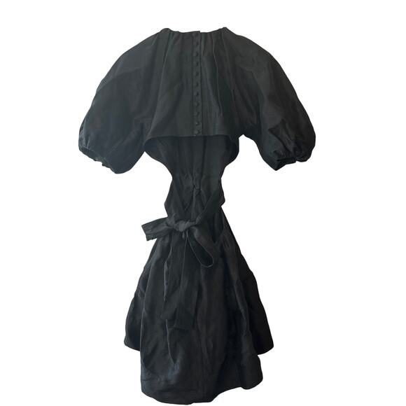 Aje Black Mimosa Cutout Linen-Silk Mini Dress Puff Sleeves Size 6 - Picture 4 of 13